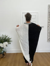 Load image into Gallery viewer, Cover up black and cream crinkle dress with netting detail
