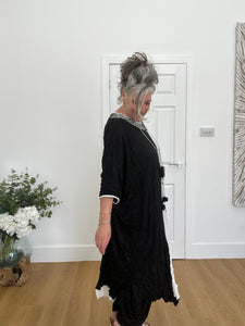 Cover up black and cream crinkle dress with netting detail