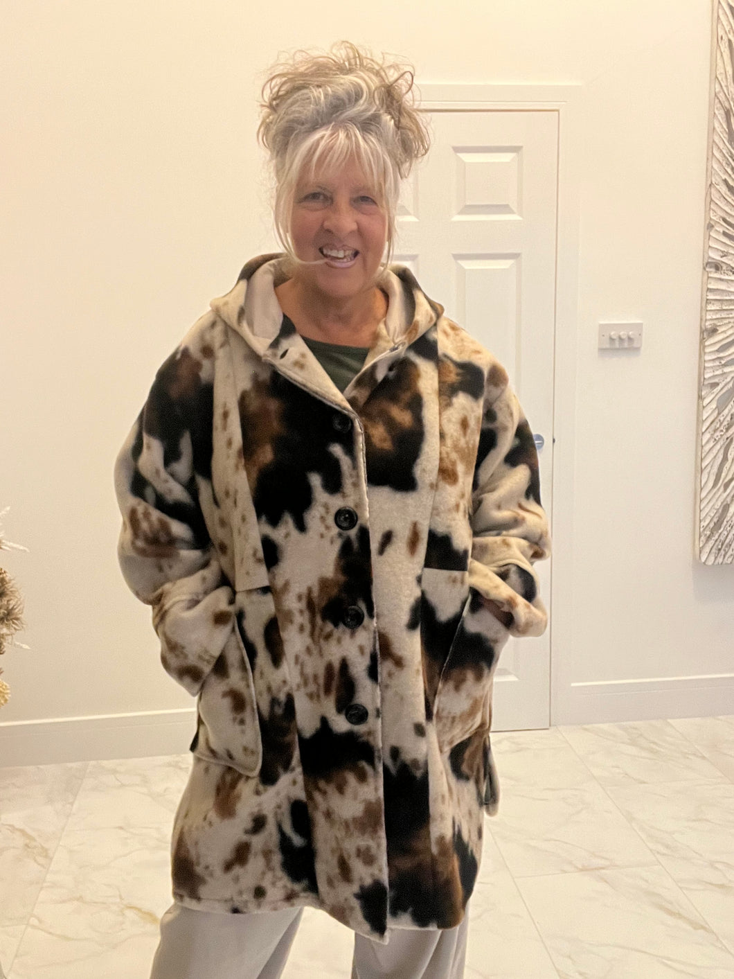 Patterned wool mix coat