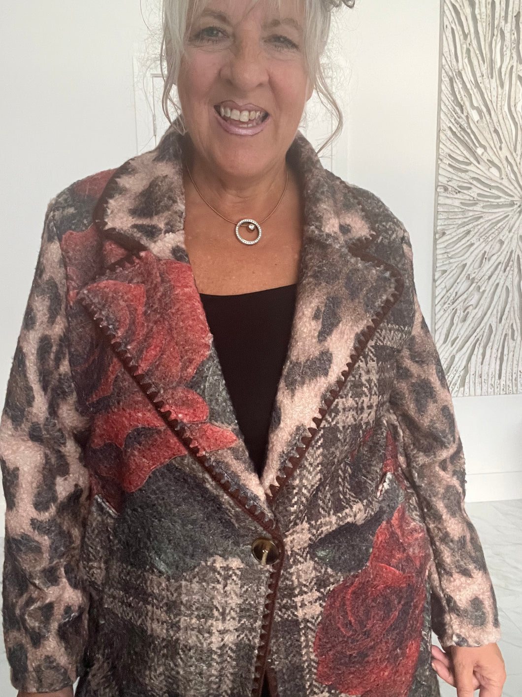 One button 3/4 length jacket