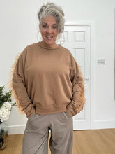 Load image into Gallery viewer, Fab sweatshirt with long feather fluff arm
