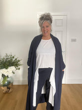 Load image into Gallery viewer, Navy blue ruched back long sweatshirt coat
