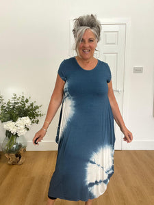 Air force blue tie dye stretchy dress